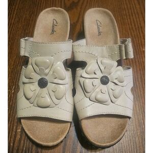Clarks Slip On Flower Detail Leather Sandals